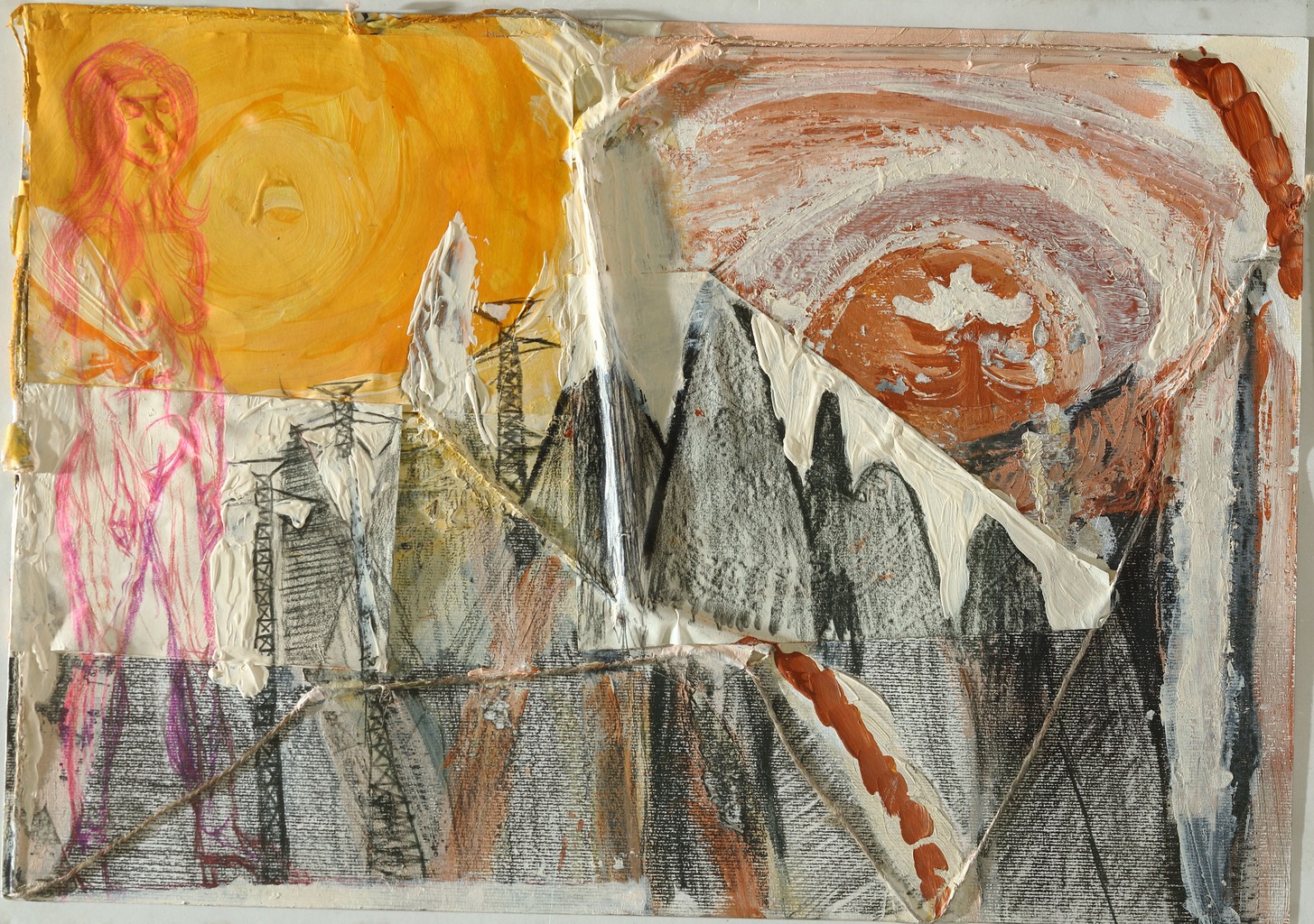 19 M-Senza titolo-esposto al MIM Castello San Pietro in Cerro-tecnica mista e corda su carta-cm 35×49,80