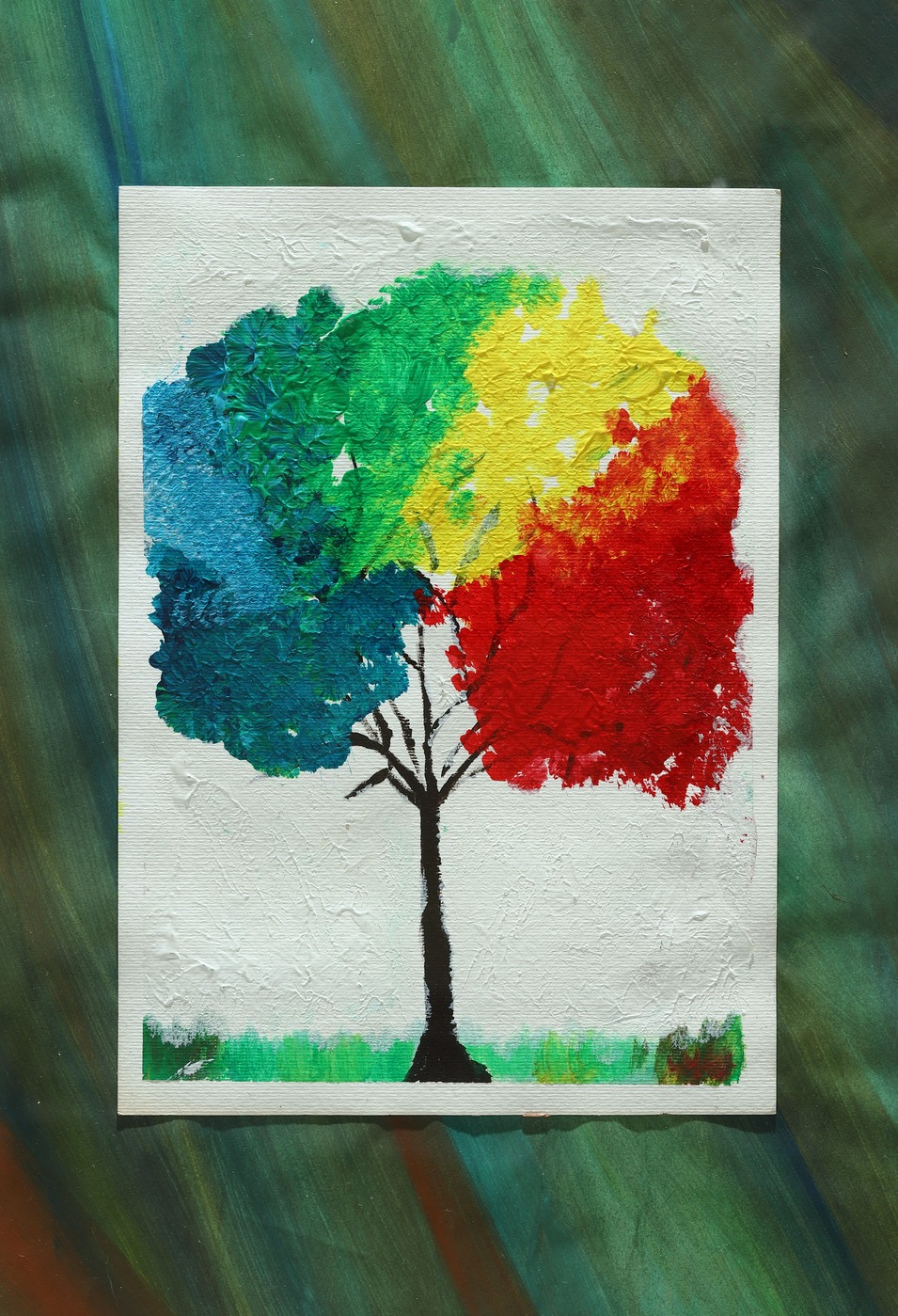 24 Albero arcobaleno-acrilico su cartoncino e carta-cm 52×36